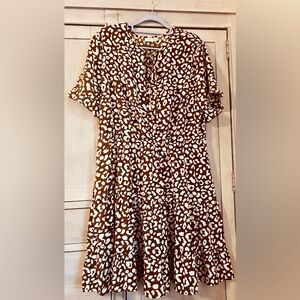 Kirundo Brown and White Leopard Print Dress. Size XL.  Silky boho style.
